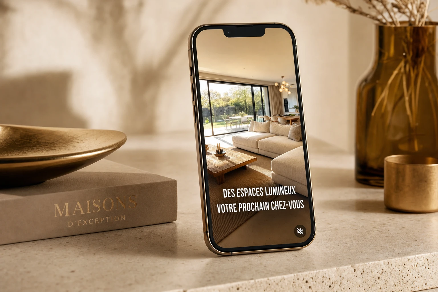 Reel immobilier avec sous-titres regardé sur smartphone